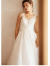 V Neck Ivory Lace Tulle Corset Back Gorgeous Wedding Dress